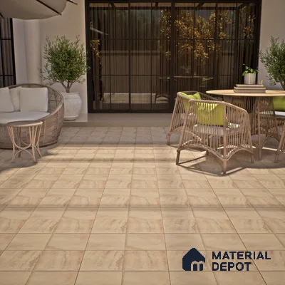 Stone Floor Tile TL 07603 C Colombina Crema 16 x 16 inch Texture Finish Vitrified Tile - 12 mm | Suitable for Parking, Outdoor & Bathroom | Pattern Alignment May Vary | 2-3 mm Spacer is Mandatory