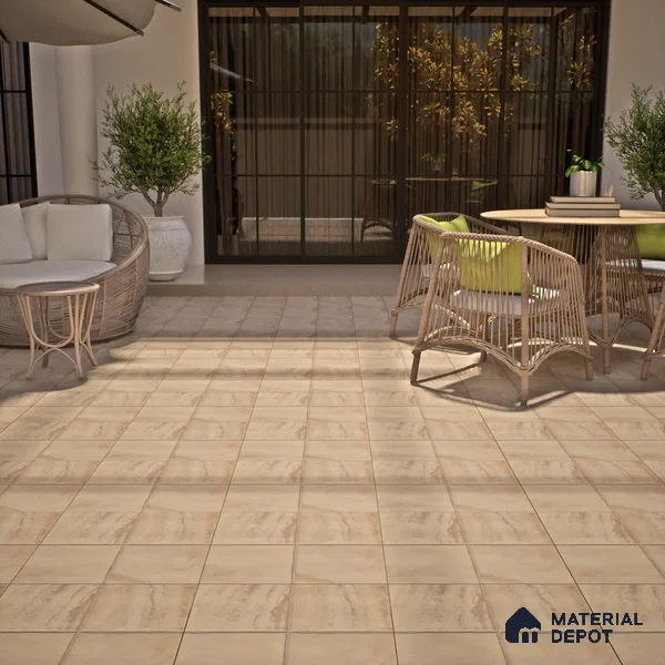 Stone Floor Tile TL 07603 C Colombina Crema 16 x 16 inch Texture Finish Vitrified Tile - 12 mm | Suitable for Parking, Outdoor & Bathroom | Pattern Alignment May Vary | 2-3 mm Spacer is Mandatory