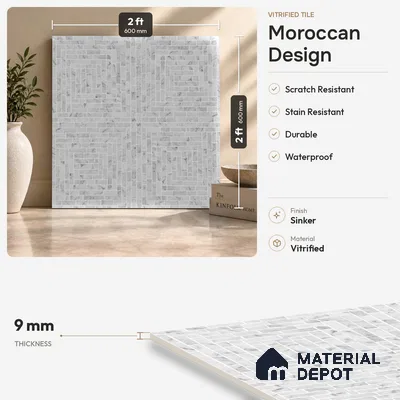 Moroccan Look Floor & Wall Tile TL 07608 Atria 2 ft x 2 ft Sinker Finish Vitrified Tile - 9 mm | Suitable For Balcony, Bathroom, Terrace | Please Expect a Slight Variation of Pattern