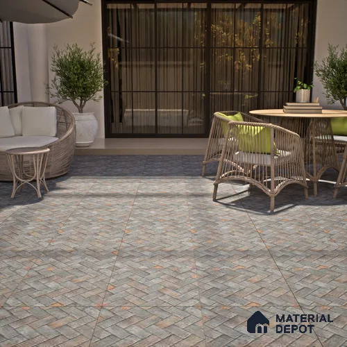 Grey Stone Floor Tile TL 07610 Ladrillo Gris 2 ft x 2 ft Vitrified Matte Finish - 12 mm | Please Expect a Slight Variation of Pattern