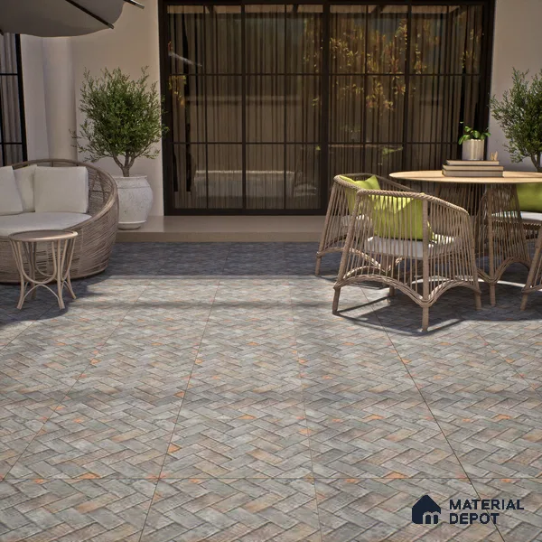 Grey Stone Floor Tile TL 07610 Ladrillo Gris 2 ft x 2 ft Vitrified Matte Finish - 12 mm | Please Expect a Slight Variation of Pattern
