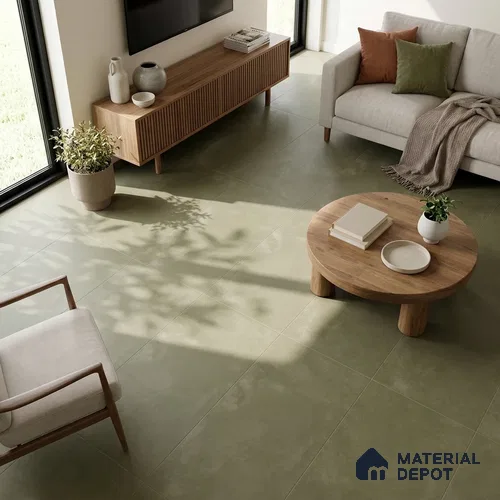 Cement Look Wall & Floor Matte Finish Green Vitrified Tile | TL 07612 E 4 ft x 2 ft - 9 mm | Suitable For Living Room, Hall & Study