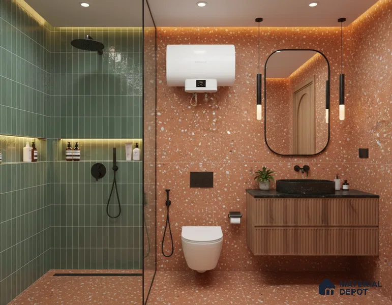 Terrazzo Wall & Floor Tile TL 07612 I Cotto Terrazo Red 4 ft x 2 ft GVT Vitrified Matte Finish - 9 mm (Sample)