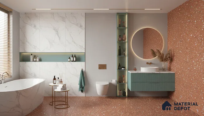 Terrazzo Wall & Floor Tile TL 07612 I Cotto Terrazo Red 4 ft x 2 ft GVT Vitrified Matte Finish - 9 mm (Sample)