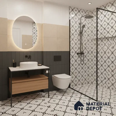 Moroccan Floor & Wall Tile TL 07614 Mosaic Grid 1 ft x 1 ft Matte Finish Vitrified Tile - 9 mm | Suitable For Bathroom, Kitchen, Living Area | Please Expect a Slight Variation of Pattern (Sample)