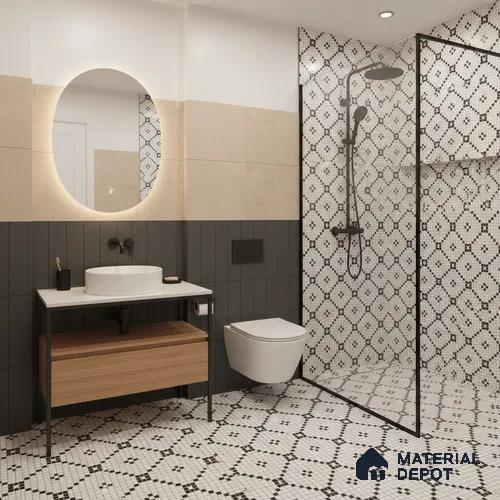 Moroccan Floor & Wall Tile TL 07614 Monochrome Mosaic Grid 1 ft x 1 ft Matte Finish Vitrified Tile - 9 mm | Suitable For Bathroom, Kitchen, Dining Area | Please Expect a Slight Variation of Pattern