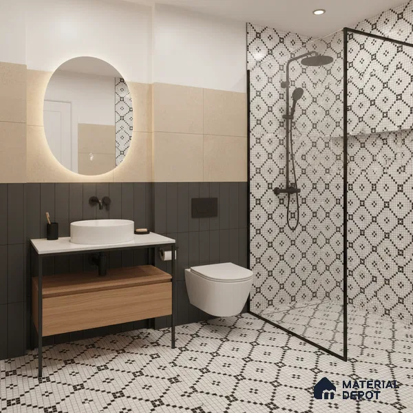 Moroccan Floor & Wall Tile TL 07614 Mosaic Grid 1 ft x 1 ft Matte Finish Vitrified Tile - 9 mm | Suitable For Bathroom, Kitchen, Living Area | Please Expect a Slight Variation of Pattern (Sample)