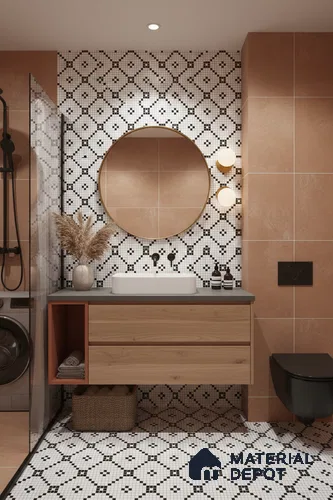 Moroccan Floor & Wall Tile TL 07614 Monochrome Mosaic Grid 1 ft x 1 ft Matte Finish Vitrified Tile - 9 mm | Suitable For Bathroom, Kitchen, Dining Area | Please Expect a Slight Variation of Pattern