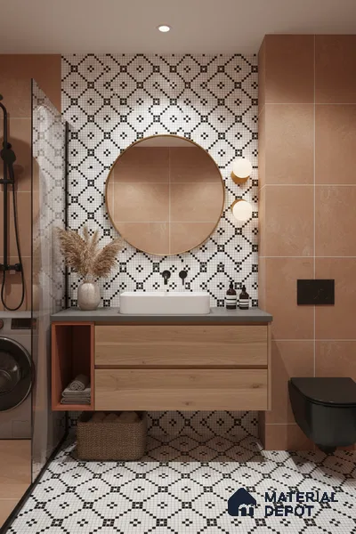 Moroccan Floor & Wall Tile TL 07614 Mosaic Grid 1 ft x 1 ft Matte Finish Vitrified Tile - 9 mm | Suitable For Bathroom, Kitchen, Living Area | Please Expect a Slight Variation of Pattern (Sample)