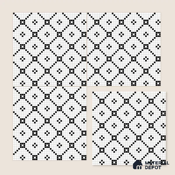 Moroccan Floor & Wall Tile TL 07614 Monochrome Mosaic Grid 1 ft x 1 ft Matte Finish Vitrified Tile - 9 mm | Suitable For Bathroom, Kitchen, Dining Area | Please Expect a Slight Variation of Pattern