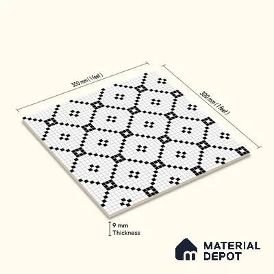 Moroccan Floor & Wall Tile TL 07614 Monochrome Mosaic Grid 1 ft x 1 ft Matte Finish Vitrified Tile - 9 mm | Suitable For Bathroom, Kitchen, Dining Area | Please Expect a Slight Variation of Pattern
