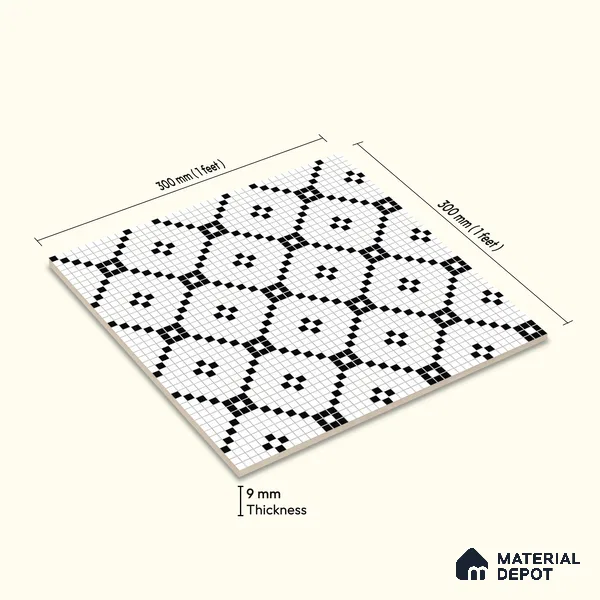 Moroccan Floor & Wall Tile TL 07614 Monochrome Mosaic Grid 1 ft x 1 ft Matte Finish Vitrified Tile - 9 mm | Suitable For Bathroom, Kitchen, Dining Area | Please Expect a Slight Variation of Pattern