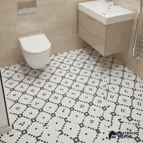 Moroccan Floor & Wall Tile TL 07614 Mosaic Grid 1 ft x 1 ft Matte Finish Vitrified Tile - 9 mm | Suitable For Bathroom, Kitchen, Living Area | Please Expect a Slight Variation of Pattern (Sample)