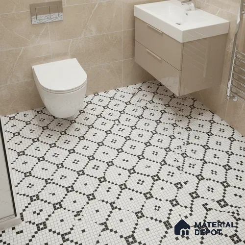 Moroccan Floor & Wall Tile TL 07614 Monochrome Mosaic Grid 1 ft x 1 ft Matte Finish Vitrified Tile - 9 mm | Suitable For Bathroom, Kitchen, Dining Area | Please Expect a Slight Variation of Pattern