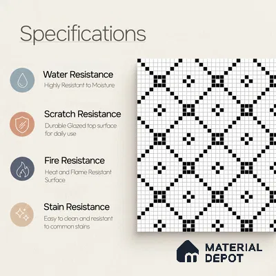 Moroccan Floor & Wall Tile TL 07614 Monochrome Mosaic Grid 1 ft x 1 ft Matte Finish Vitrified Tile - 9 mm | Suitable For Bathroom, Kitchen, Dining Area | Please Expect a Slight Variation of Pattern