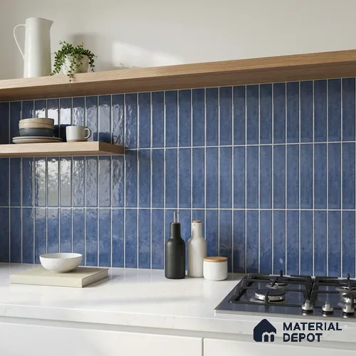 Subway Look  Tile TL 07616 D Cambry Blue 1 ft x 2.95 inch Designer Tiles Ceramic Glossy Finish - 9 mm