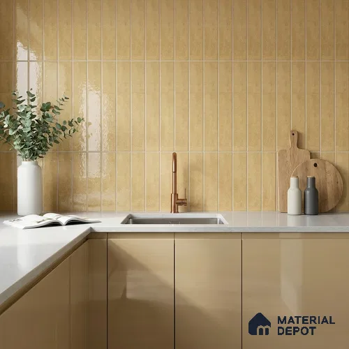 Subway Look Tile TL 07616 F Cambry Gold 1 ft x 2.95 inch Designer Tiles Ceramic Glossy Finish - 9 mm