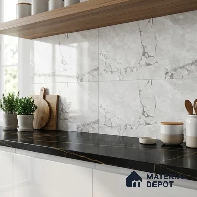 Grey Marble Wall & Floor Tile TL 07618 B  Vasto Bianco 2 ft x 1 ft Ceramic High Gloss Finish - 8 mm (Sample)