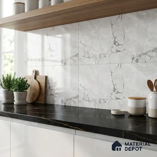 Grey Marble Wall & Floor Tile TL 07618 B Vasto Bianco 2 ft x 1 ft Ceramic High Gloss Finish - 8 mm