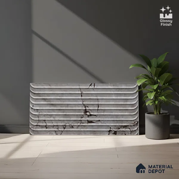 Grey Highlighter Wall Tile TL 07618 C Vasto Grey Decor 2 ft x 1 ft Ceramic High Gloss Finish - 8 mm | Suitable For Kitchen & Bathroom