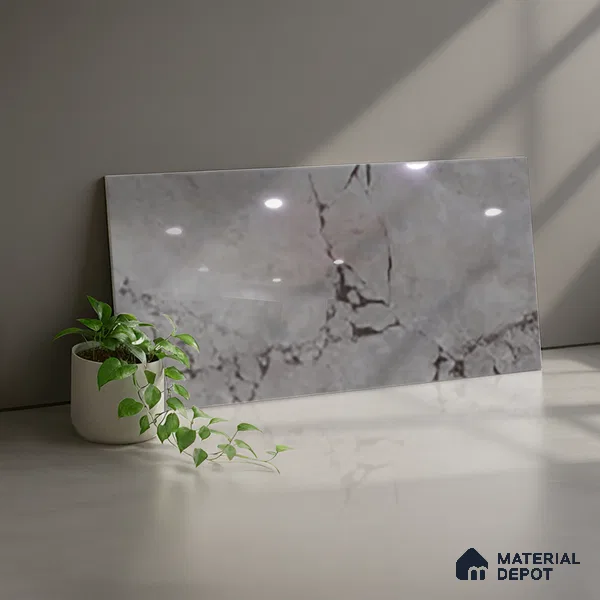 Grey Marble Wall & Floor Tile TL 07618 E Vasto Grey 2 ft x 1 ft Ceramic High Gloss Finish - 8 mm
