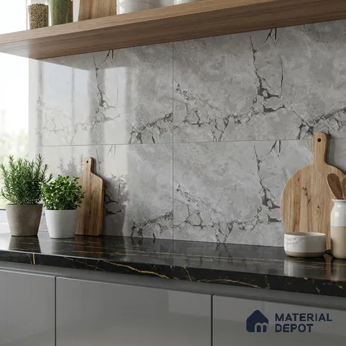Grey Marble Wall & Floor Tile TL 07618 E  Vasto Grey 2 ft x 1 ft Ceramic High Gloss Finish - 8 mm