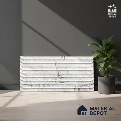 Grey Highlighter Wall Tile TL 07618 Vasto Bianco Decor 2 ft x 1 ft Ceramic High Gloss Finish - 8 mm | Suitable For Kitchen & Bathroom