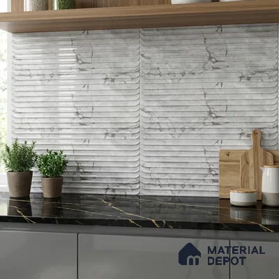 Grey Highlighter Wall Tile TL 07618  Vasto Bianco Decor 2 ft x 1 ft Ceramic High Gloss Finish - 8 mm