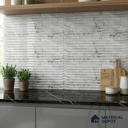 Grey Highlighter Wall Tile TL 07618  Vasto Bianco Decor 2 ft x 1 ft Ceramic High Gloss Finish - 8 mm