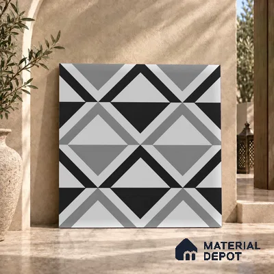 Moroccan Look Floor & Wall Tile TL 07619 Prism Monochrome 2 ft x 2 ft Rustic Carving Matte Finish Vitrified Tile - 9 mm | Suitable For Kitchen, Bathroom, Dining Area | Please Expect a Slight Variation of Pattern