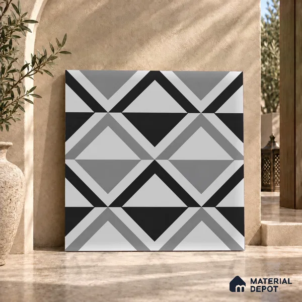 Moroccan Look Floor & Wall Tile TL 07619 Prism Monochrome 2 ft x 2 ft Rustic Carving Matte Finish Vitrified Tile - 9 mm | Suitable For Kitchen, Bathroom, Dining Area | Please Expect a Slight Variation of Pattern