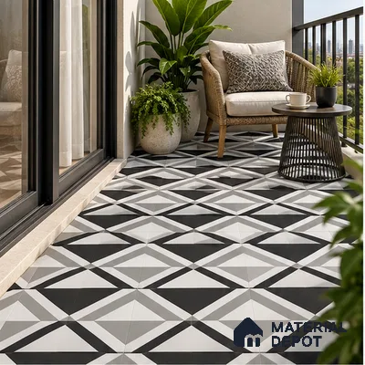 Moroccan Look Floor & Wall Tile TL 07619 Prism Monochrome 2 ft x 2 ft Rustic Carving Matte Finish Vitrified Tile - 9 mm | Suitable For Kitchen, Bathroom, Dining Area | Please Expect a Slight Variation of Pattern