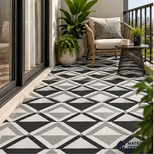Moroccan Look Floor & Wall Tile TL 07619 Prism Monochrome 2 ft x 2 ft Rustic Carving Matte Finish Vitrified Tile - 9 mm | Suitable For Kitchen, Bathroom, Dining Area | Please Expect a Slight Variation of Pattern