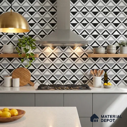 Moroccan Look Floor & Wall Tile TL 07619 Prism Monochrome 2 ft x 2 ft Rustic Carving Matte Finish Vitrified Tile - 9 mm | Suitable For Kitchen, Bathroom, Dining Area | Please Expect a Slight Variation of Pattern