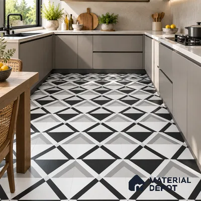 Moroccan Look Floor & Wall Tile TL 07619 Prism Monochrome 2 ft x 2 ft Rustic Carving Matte Finish Vitrified Tile - 9 mm | Suitable For Kitchen, Bathroom, Dining Area | Please Expect a Slight Variation of Pattern