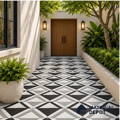 Moroccan Look Floor & Wall Tile TL 07619 Prism Monochrome 2 ft x 2 ft Rustic Carving Matte Finish Vitrified Tile - 9 mm | Suitable For Kitchen, Bathroom, Dining Area | Please Expect a Slight Variation of Pattern