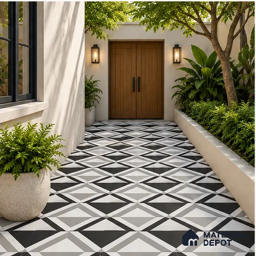 Moroccan Look Floor & Wall Tile TL 07619 Prism Monochrome 2 ft x 2 ft Rustic Carving Matte Finish Vitrified Tile - 9 mm | Suitable For Kitchen, Bathroom, Dining Area | Please Expect a Slight Variation of Pattern
