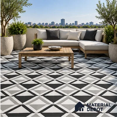 Moroccan Look Floor & Wall Tile TL 07619 Prism Monochrome 2 ft x 2 ft Rustic Carving Matte Finish Vitrified Tile - 9 mm | Suitable For Kitchen, Bathroom, Dining Area | Please Expect a Slight Variation of Pattern