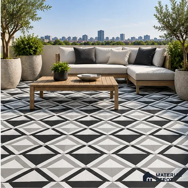 Moroccan Look Floor & Wall Tile TL 07619 Prism Monochrome 2 ft x 2 ft Rustic Carving Matte Finish Vitrified Tile - 9 mm | Suitable For Kitchen, Bathroom, Dining Area | Please Expect a Slight Variation of Pattern