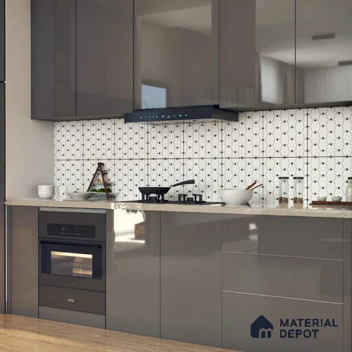Moroccan Floor & Wall Tile TL 07626 Monochrome Lattice 1 ft x 1 ft Matte Finish Vitrified Tile - 9 mm | Suitable For Bathroom, Kitchen, Dining Area | Please Expect a Slight Variation of Pattern