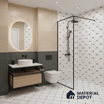 Moroccan Floor & Wall Tile TL 07626 Lattice Charm 1 ft x 1 ft Matte Finish Vitrified Tile - 9 mm | Suitable For Bathroom, Kitchen, Living Area | Please Expect a Slight Variation of Pattern (Sample)