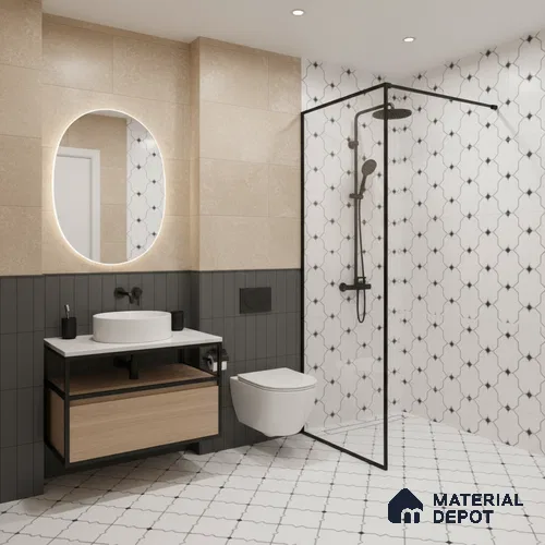 Moroccan Floor & Wall Tile TL 07626 Monochrome Lattice 1 ft x 1 ft Matte Finish Vitrified Tile - 9 mm | Suitable For Bathroom, Kitchen, Dining Area | Please Expect a Slight Variation of Pattern