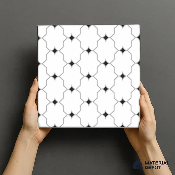 Moroccan Floor & Wall Tile TL 07626 Monochrome Lattice 1 ft x 1 ft Matte Finish Vitrified Tile - 9 mm | Suitable For Bathroom, Kitchen, Dining Area | Please Expect a Slight Variation of Pattern