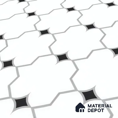 Moroccan Floor & Wall Tile TL 07626 Monochrome Lattice 1 ft x 1 ft Matte Finish Vitrified Tile - 9 mm | Suitable For Bathroom, Kitchen, Dining Area | Please Expect a Slight Variation of Pattern