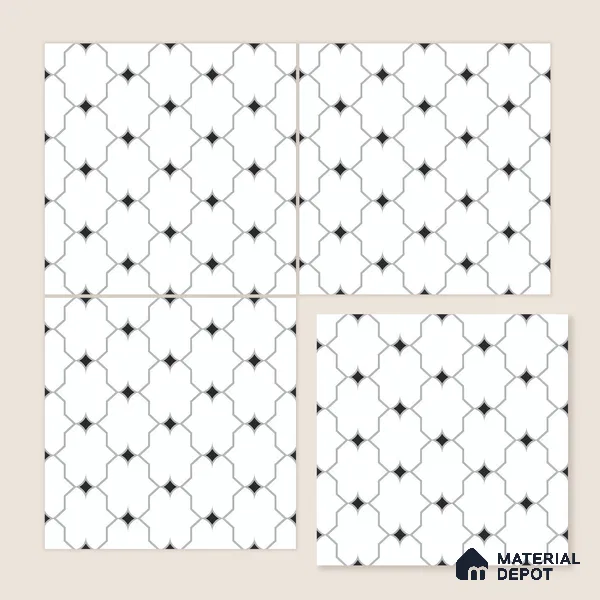 Moroccan Floor & Wall Tile TL 07626 Monochrome Lattice 1 ft x 1 ft Matte Finish Vitrified Tile - 9 mm | Suitable For Bathroom, Kitchen, Dining Area | Please Expect a Slight Variation of Pattern