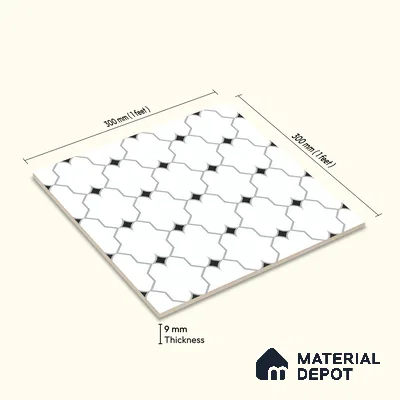 Moroccan Floor & Wall Tile TL 07626 Monochrome Lattice 1 ft x 1 ft Matte Finish Vitrified Tile - 9 mm | Suitable For Bathroom, Kitchen, Dining Area | Please Expect a Slight Variation of Pattern