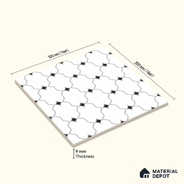 Moroccan Floor & Wall Tile TL 07626 Monochrome Lattice 1 ft x 1 ft Matte Finish Vitrified Tile - 9 mm | Suitable For Bathroom, Kitchen, Dining Area | Please Expect a Slight Variation of Pattern