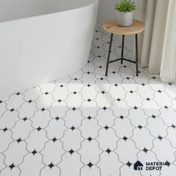 Moroccan Floor & Wall Tile TL 07626 Lattice Charm 1 ft x 1 ft Matte Finish Vitrified Tile - 9 mm | Suitable For Bathroom, Kitchen, Living Area | Please Expect a Slight Variation of Pattern (Sample)
