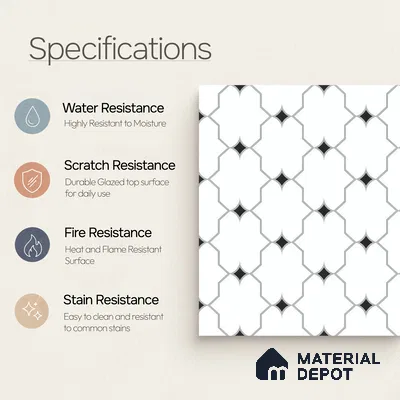 Moroccan Floor & Wall Tile TL 07626 Monochrome Lattice 1 ft x 1 ft Matte Finish Vitrified Tile - 9 mm | Suitable For Bathroom, Kitchen, Dining Area | Please Expect a Slight Variation of Pattern