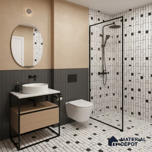 Moroccan Floor & Wall Tile TL 07627 Monochrome Artline Noir 1 ft x 1 ft Matte Finish Vitrified Tile - 9 mm | Suitable For Bathroom, Kitchen, Entryway | Please Expect a Slight Variation of Pattern
